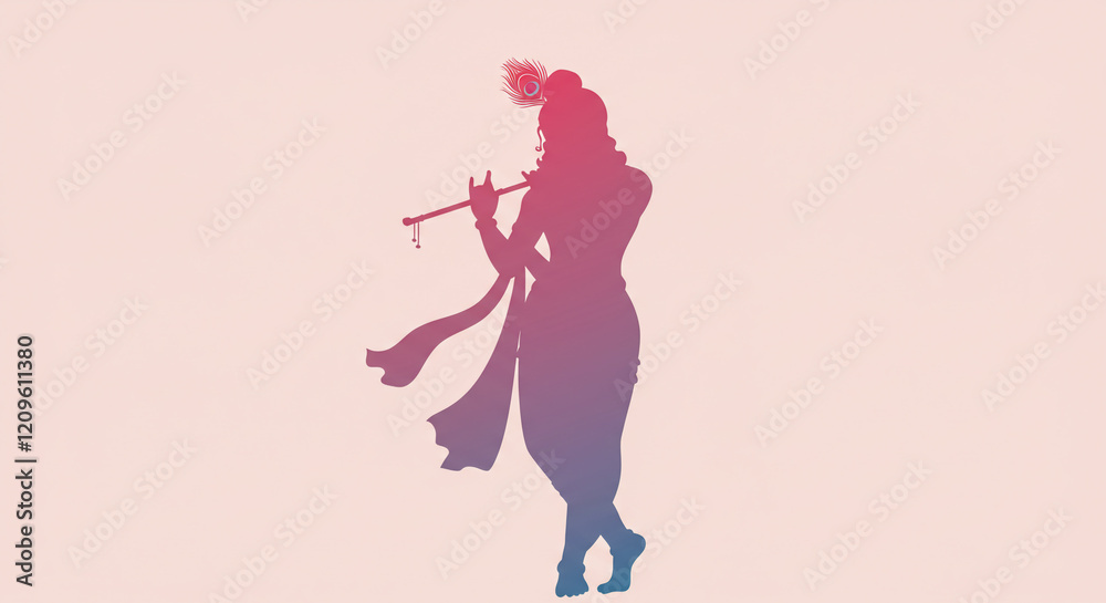 Abstract Silhouette of Lord Krishna Playing Flute in a Pink Ethereal Theme Abstract Silhouette of Lord Krishna Playing Flute in a Pink Ethereal Theme