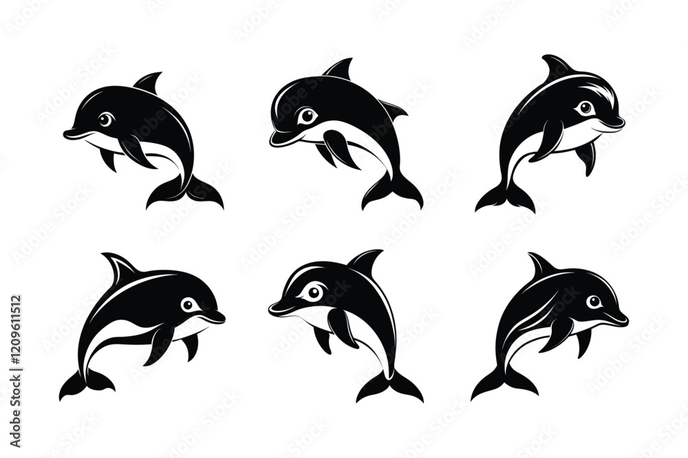 Naklejka premium Vaquita (Phocoena sinus) mammal animal, labeled silhouette vector art illustration.