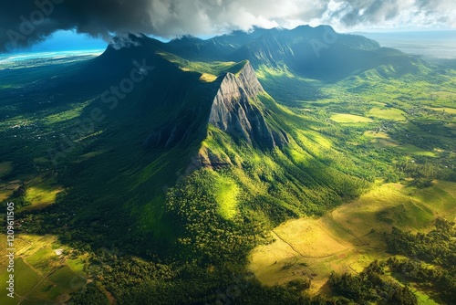 Aerial View of Le Morne Mountain in Mauritius