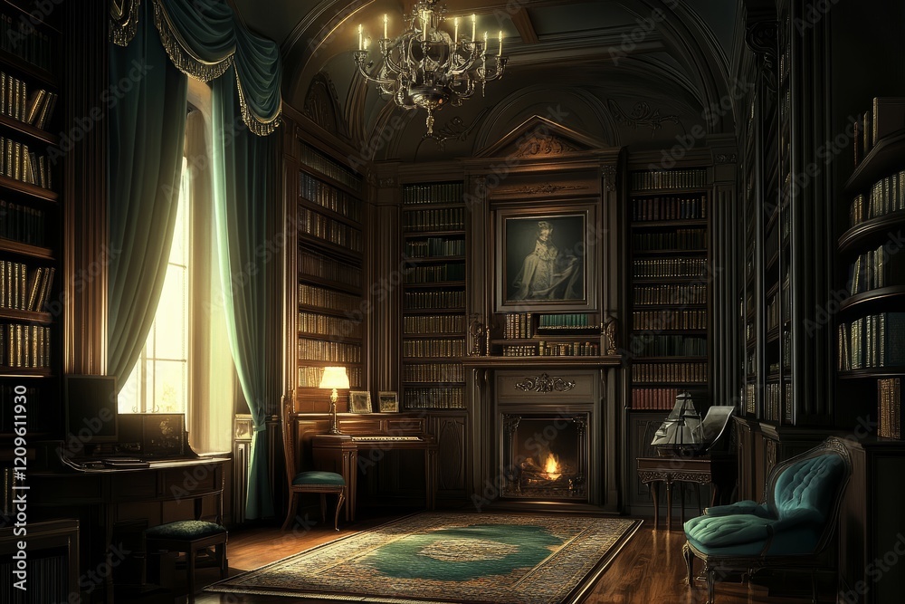 Fototapeta premium Cozy reading nook in a vintage library