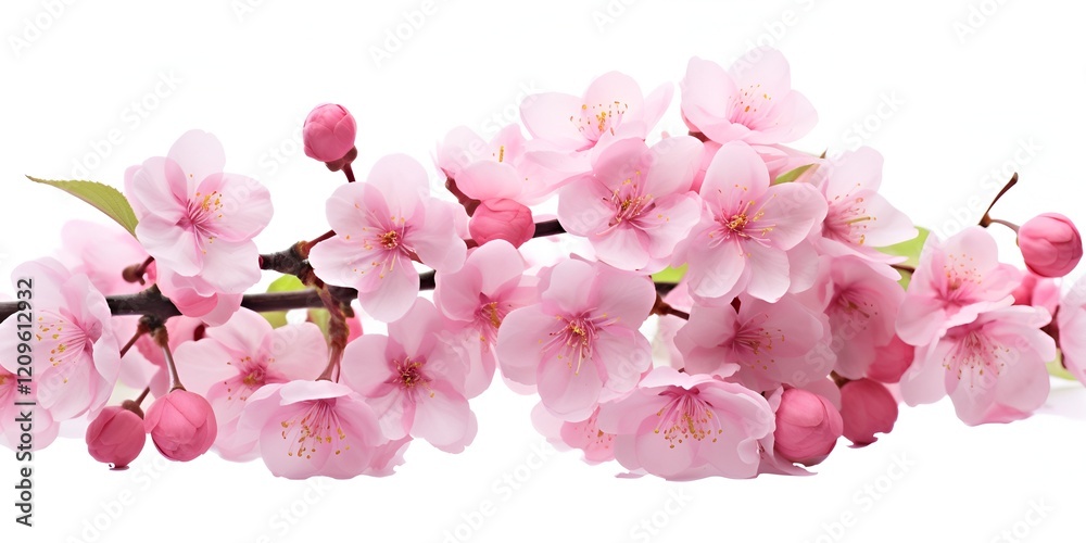 Beautiful pink cherry blossom flowers on a branch, isolated on a white background. Detailed photograph, in PNG format bokeh background Beautiful pink cherry blossom flowers on a branch, isolated on a white background. Detailed photograph, in PNG format bokeh background