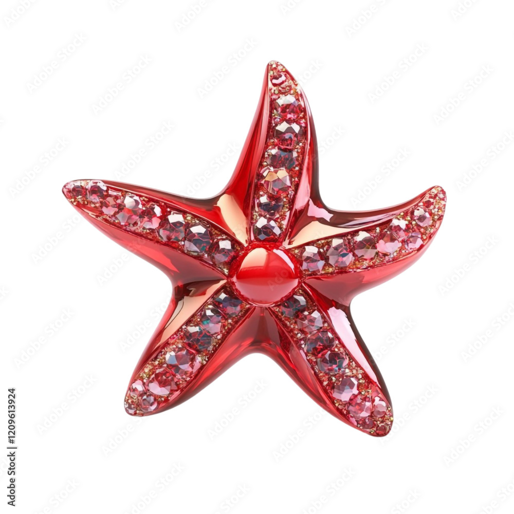 Red jeweled starfish brooch elegant accessory design, Red jeweled starfish brooch elegant accessory design,