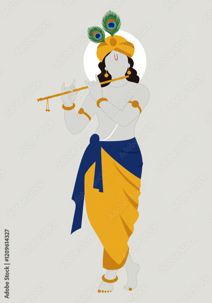 Fototapeta premium Simplistic Digital Illustration of Lord Krishna Playing Flute