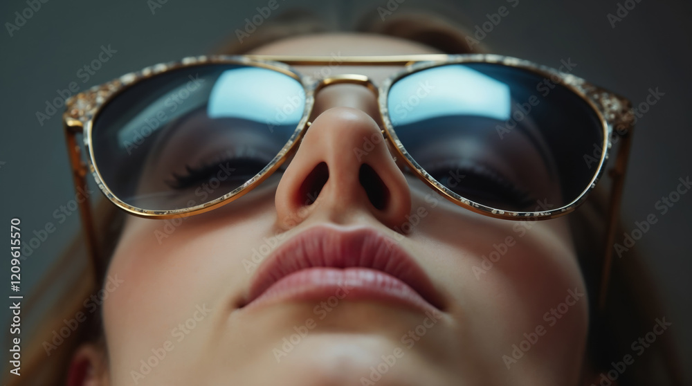 Close-up of a face wearing aviator sunglasses Close-up of a face wearing aviator sunglasses