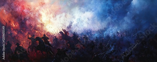 A painting of the Battle of Gettysburg, soldiers charging across the battlefield, their courage and sacrifice immortalized in history.