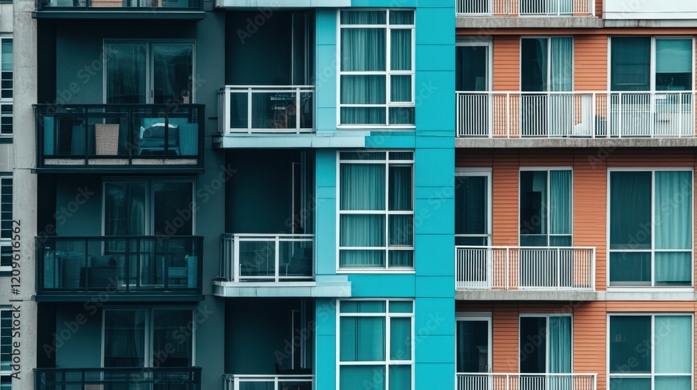Modern apartment building featuring multiple balconies, designed for urban living and showcasing contemporary architectural style. Modern apartment building featuring multiple balconies, designed for urban living and showcasing contemporary architectural style.