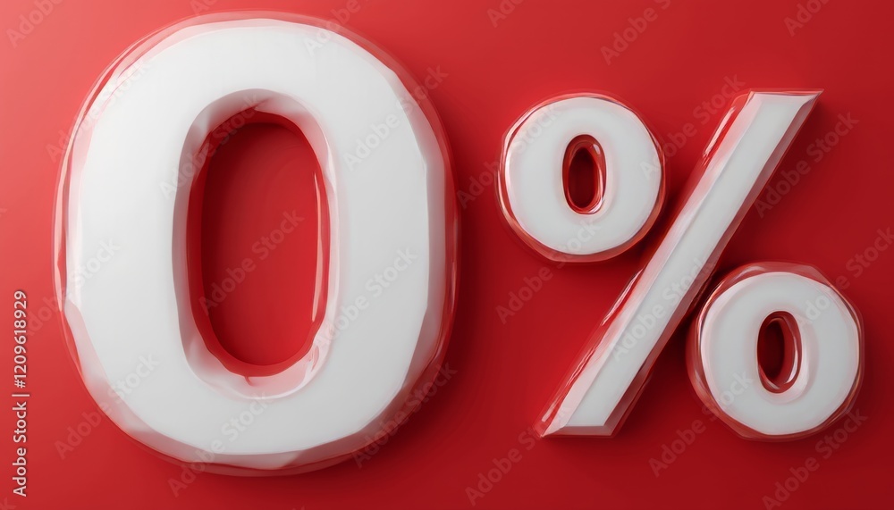 White 0% symbol with fog effect on red background