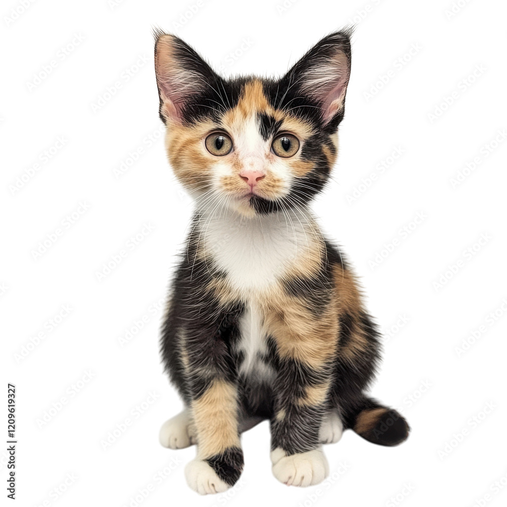 Adorable Calico Kitten on White on transparent background. Adorable Calico Kitten on White on transparent background.