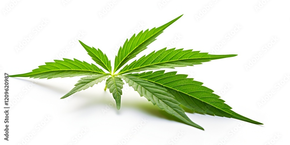 Cannabis leaf isolated on a white background, detailed photograph, PNG format bokeh background Cannabis leaf isolated on a white background, detailed photograph, PNG format bokeh background