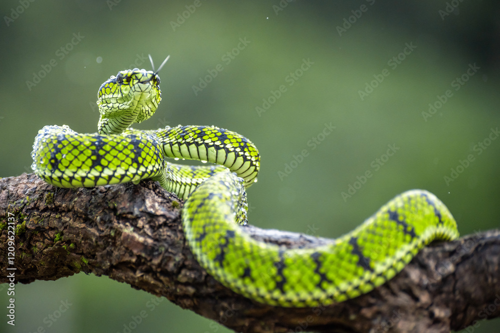 Fototapeta premium Green Viper snake in close up, part 10