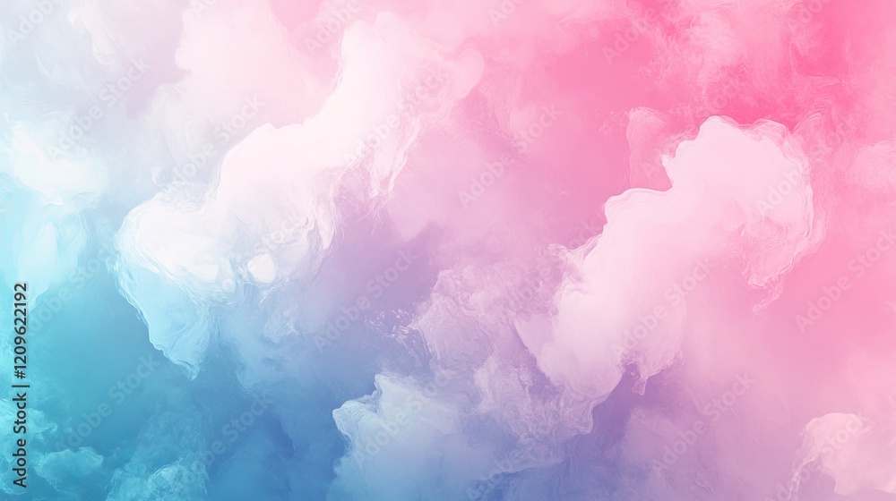 Fototapeta premium Colorful Dreamy Abstract Painting, Soft Pastel Cloudy Art, Pink Blue White Gradient