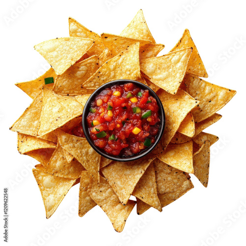 Delicious Nachos with Salsa on transparent background. photo