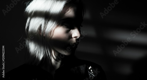 Mysterious young caucasian female in dramatic side lighting portrait photo