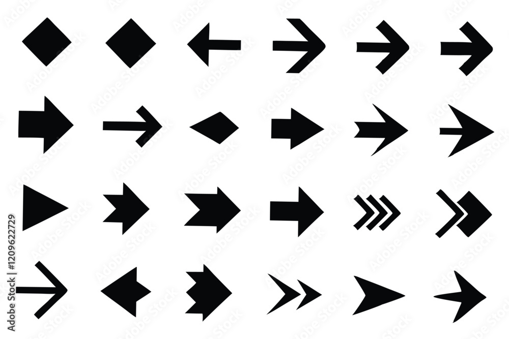 Set arrow icon. Collection different arrows sign of the right, left, up, down direction. Black vector abstract elements isolated on white background Set arrow icon. Collection different arrows sign of the right, left, up, down direction. Black vector abstract elements isolated on white background