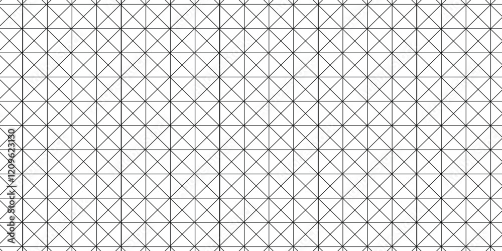 Fototapeta premium Seamless Black and White Isometric Rectangular Grid Pattern Vector, Abstract Geometric Grid Pattern, Cells Design, Squared School Paper Sheet