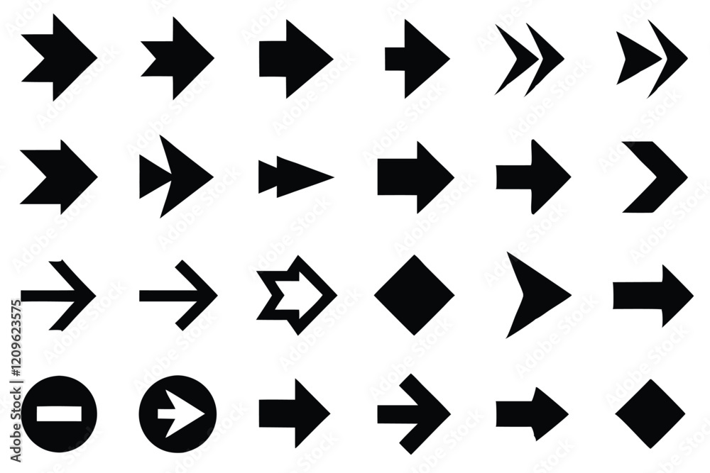 set of Different Right arrow icon white background