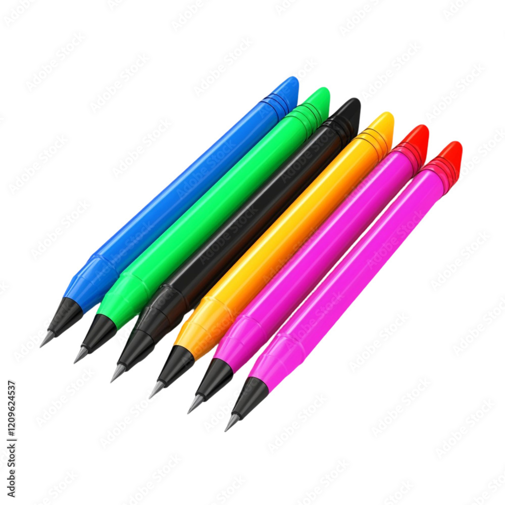 Fototapeta premium Colorful Pencils Arranged on Vibrant Background Stationery Supplies Art Design,