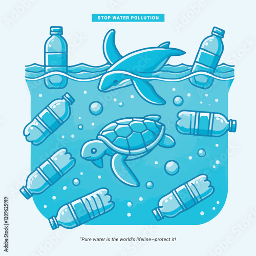 Stop water pollution with clean water, pure water, save the ocean, World Water Day, Earth Day,  illustration