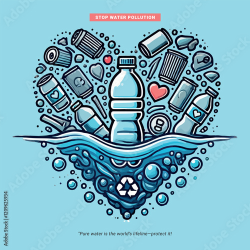 Stop water pollution with clean water, pure water, save the ocean, World Water Day, Earth Day,  illustration