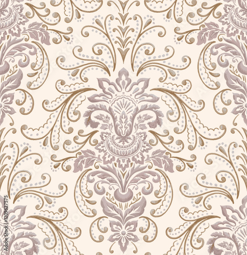 Damask seamless pattern element. Vector classical luxury old fashioned damask ornament, royal victorian seamless texture for wallpapers, textile, wrapping. Vintage exquisite floral baroque template.