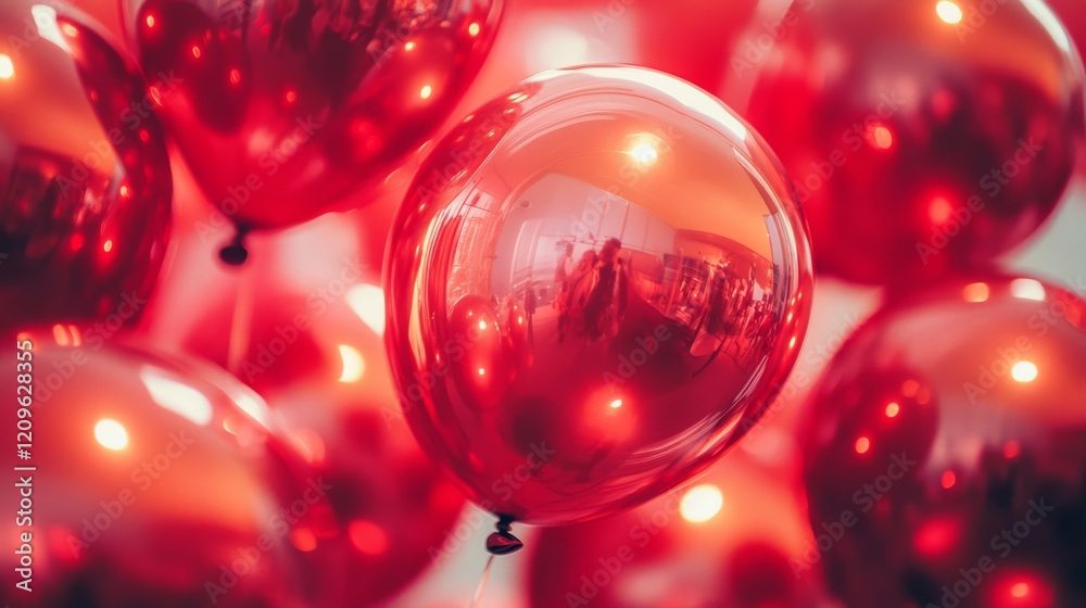 Red Balloons Reflecting Festive Indoor Scene Red Balloons Reflecting Festive Indoor Scene