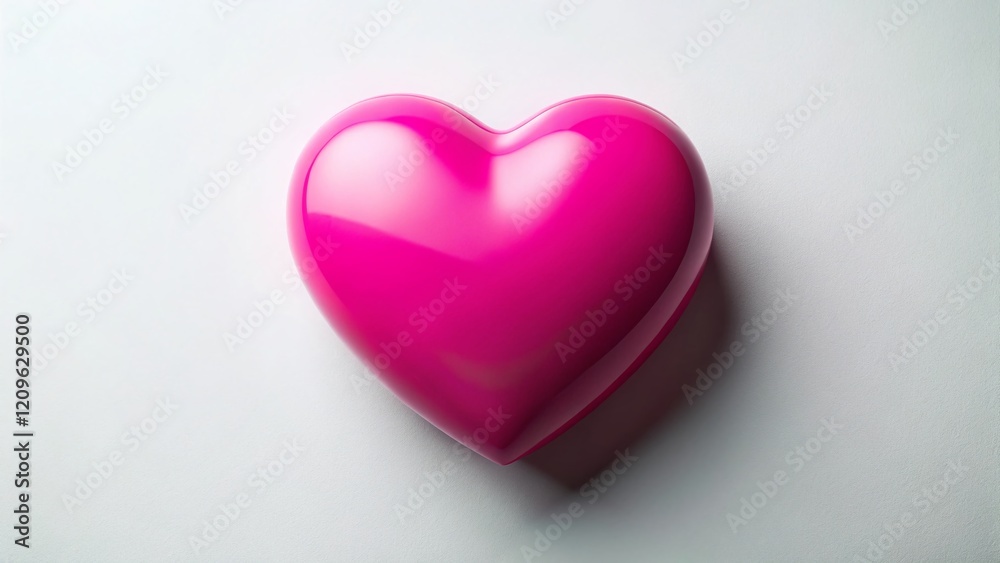 Pink Heart on White Background: Minimalist Love Concept Stock Photo