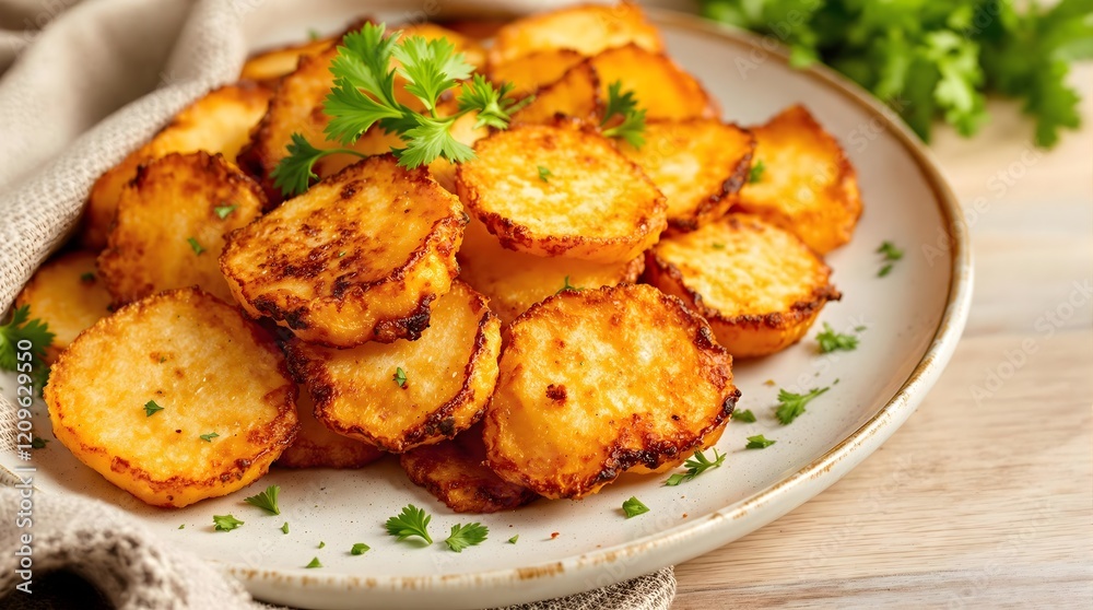 Stekte Poteter Crispy Fried Potato Slices with Parsley (Norwegian Cuisine) Stekte Poteter Crispy Fried Potato Slices with Parsley (Norwegian Cuisine)
