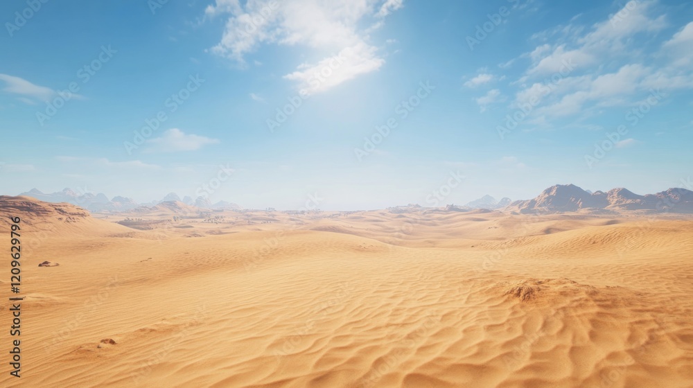 Expansive desert landscape under a bright sun and few clouds. Expansive desert landscape under a bright sun and few clouds.