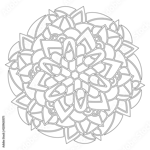 Contour mandala ornament for coloring and scrapbooking. Symmetrical pattern in Tantric yoga of Buddhism and Hinduism. A design element for the development of a color composition
