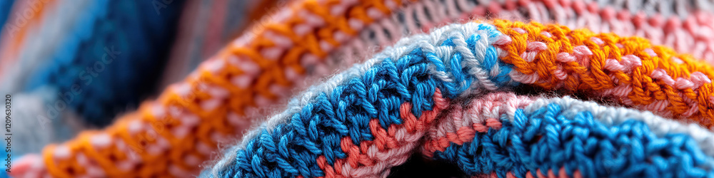 Close-up of Multicolored Knitted Fabric Texture Close-up of Multicolored Knitted Fabric Texture