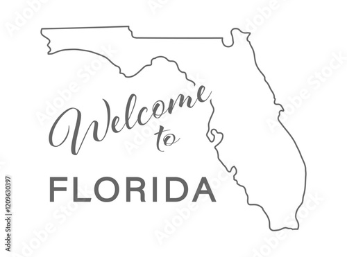 Welcome to Florida. Outline of the state with a welcome inscription. A template for covers, banners, posters, and posters.