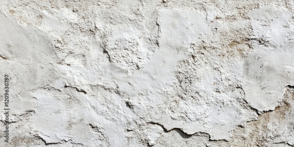 Naklejka premium Textured white plaster wall with uneven surface creates a rustic and aged backdrop ideal for design projects showcasing architectural details.