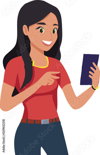 Illustration of Young Woman on City Break Checking Smartphone – Urban Travel Graphic Resource