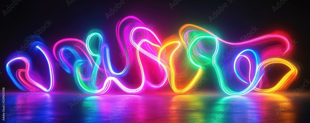 Abstract composition of colorful neon lights against a dark background, futuristic mood. Abstract composition of colorful neon lights against a dark background, futuristic mood.
