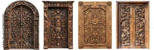 Engraved wooden door with floral patterns