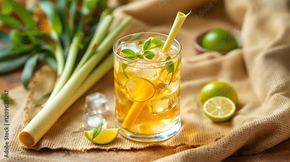 Fototapeta premium Iced Tea with Lemongrass and Honey (Laotian Cuisine)