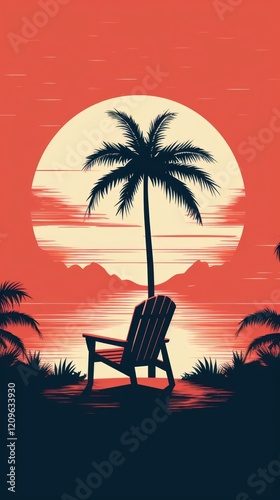 Litograph minimal deckchair and coconut tree furniture outdoors nature photo