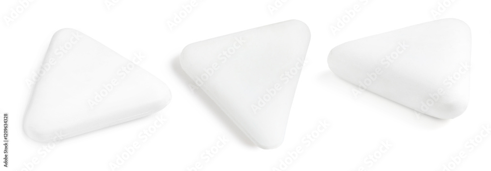 Eraser isolated on white, collage. Different sides Eraser isolated on white, collage. Different sides