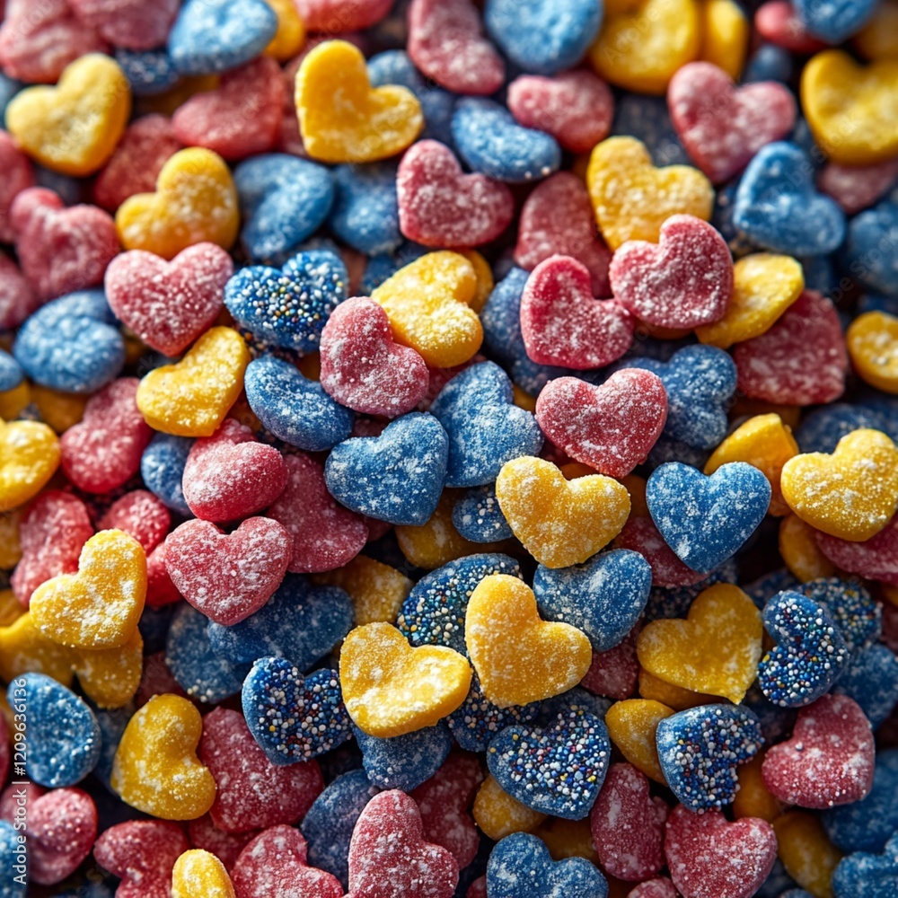Background of confectionery sprinkles in the form of hearts Background of confectionery sprinkles in the form of hearts