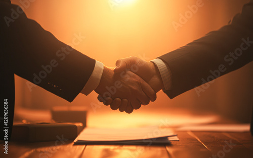 Business agreement signing office corporate action professional setting close-up photo