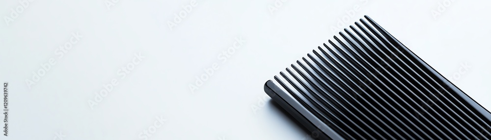 Close-up of a black comb on a white surface, minimalistic aesthetic. Close-up of a black comb on a white surface, minimalistic aesthetic.