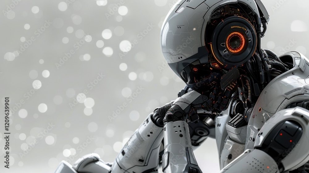 Fototapeta premium Ai robot thinking, side view, isolated on transparent background.