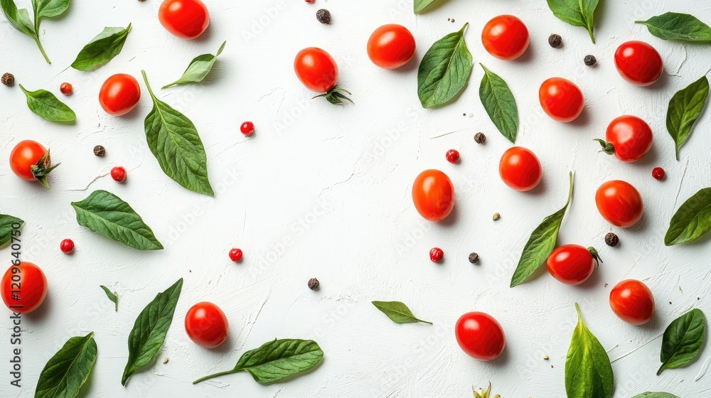 Ripe red mini tomatoes with green leaves on white background showcasing fresh organic vegetables for healthy food concepts Ripe red mini tomatoes with green leaves on white background showcasing fresh organic vegetables for healthy food concepts