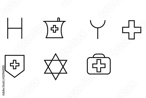 set of icons for designinspection place, hospital icon