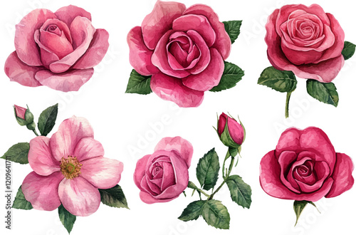 set of roses isolated
