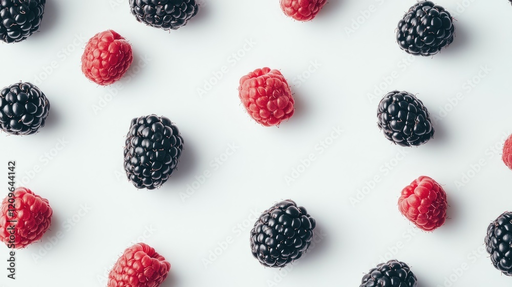 Fresh Assortment of Ripe Blackberries and Raspberries on a Clean White Background Ideal for Healthy Eating Concepts and Food Styling Fresh Assortment of Ripe Blackberries and Raspberries on a Clean White Background Ideal for Healthy Eating Concepts and Food Styling