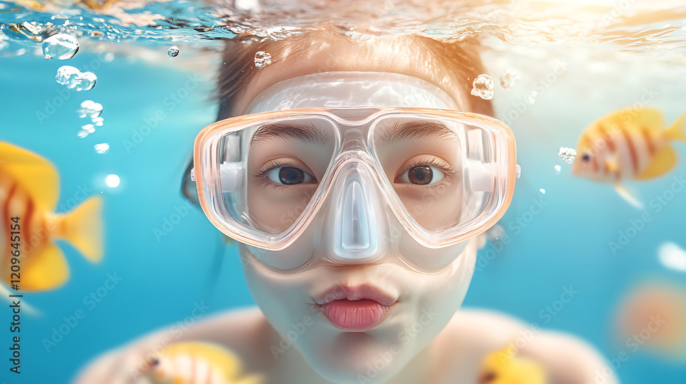 Naklejka premium Snorkeling adventure underwater photography ocean close-up exploring marine life