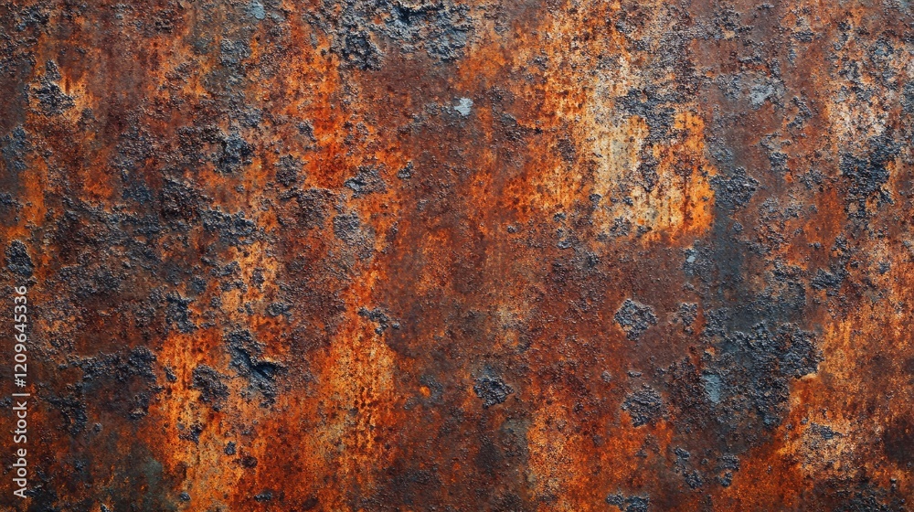 Rusty metal surface with vibrant orange and blue hues creating a textured background for industrial or vintage design applications Rusty metal surface with vibrant orange and blue hues creating a textured background for industrial or vintage design applications