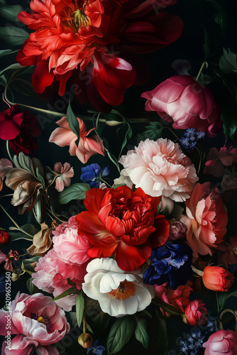 Scenic luxury illustration of lush flowers