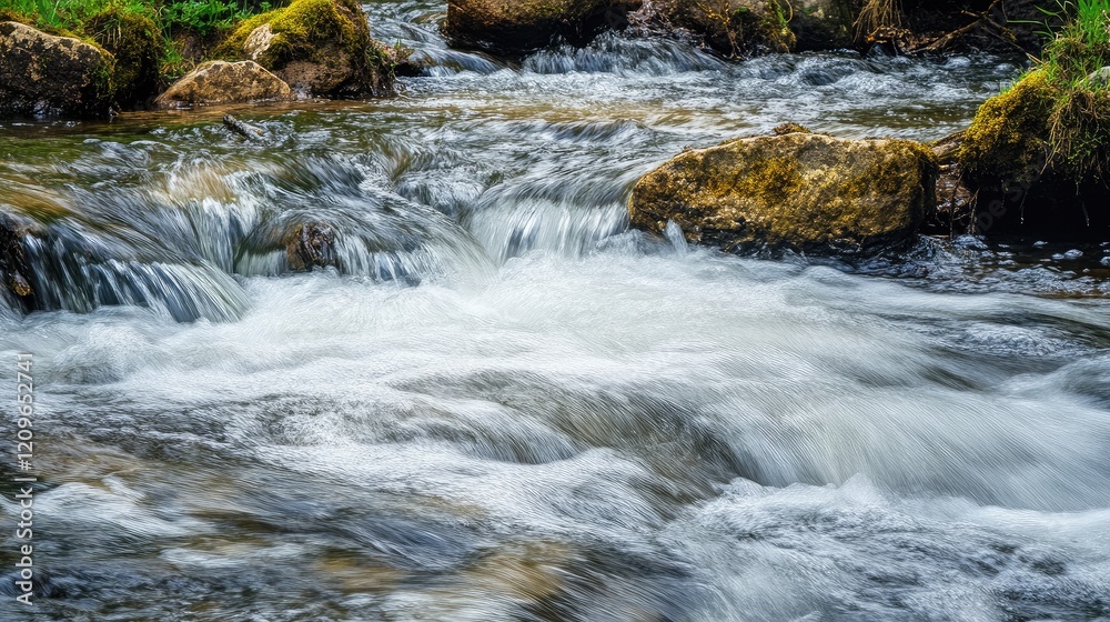 Spring Flowing River Water Cascading Over Rocks in Nature Spring Flowing River Water Cascading Over Rocks in Nature
